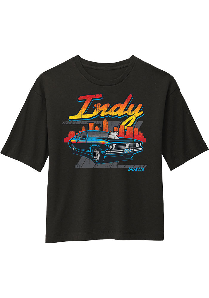 Rally Indianapolis Womens Black Muscle Car Short Sleeve T-Shirt