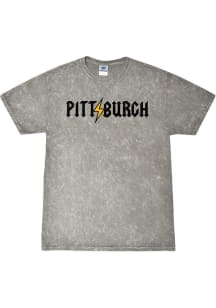 Rally Pittsburgh Grey Mineral Wash Lightening Bolt Short Sleeve T Shirt