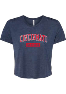 Rally Cincinnati Womens Navy Blue EST Arch Wordmark Short Sleeve T-Shirt