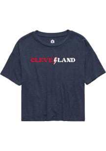 Rally Cleveland Womens Navy Blue Lightening Bolt Short Sleeve T-Shirt