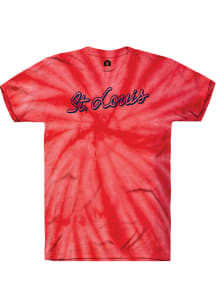 Rally St Louis Red Tie Dye Retro Script Short Sleeve T Shirt