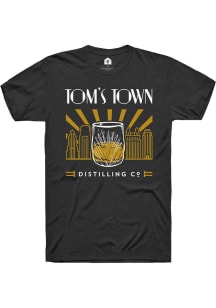 Tom's Town Distilling Co. Black Art Deco Skyline and Glass Short Sleeve Fashion T Shirt