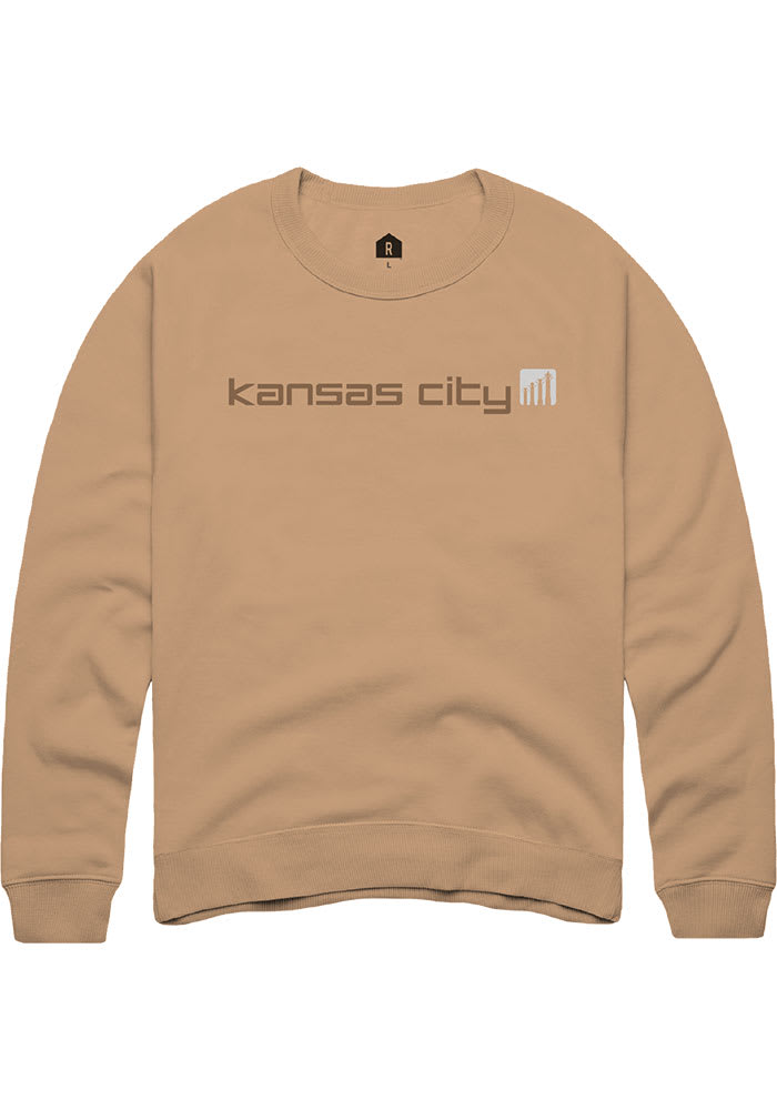 Rally Kansas City Mens Tan Rugged Wordmark Long Sleeve Crew Sweatshirt