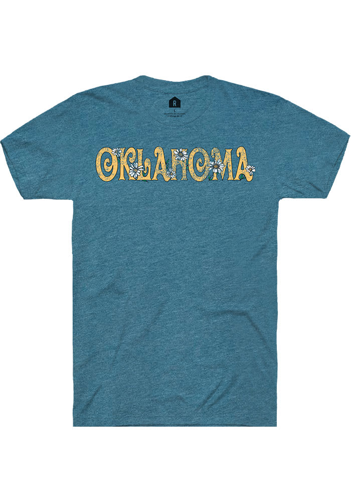 Oklahoma Womens Deep Teal Floral Wordmark Unisex Short Sleeve T-Shirt