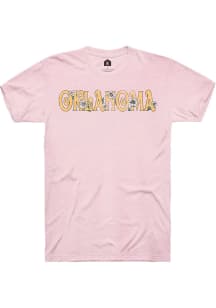 Oklahoma Womens Pink Floral Wordmark Unisex Short Sleeve T-Shirt