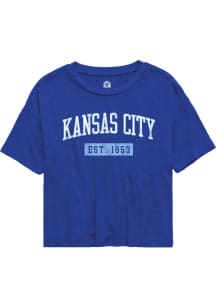 Rally Kansas City Womens Blue EST Arch Wordmark Short Sleeve T-Shirt