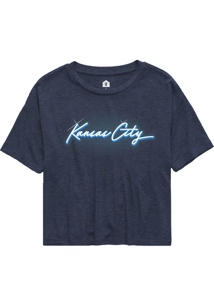 Rally Kansas City Womens Navy Blue Bayshore Wordmark Short Sleeve T-Shirt