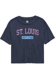 Rally St Louis Womens Navy Blue EST Arch Wordmark Short Sleeve T-Shirt