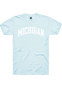 Rally Michigan Light Blue Arch Wordmark Short Sleeve T Shirt