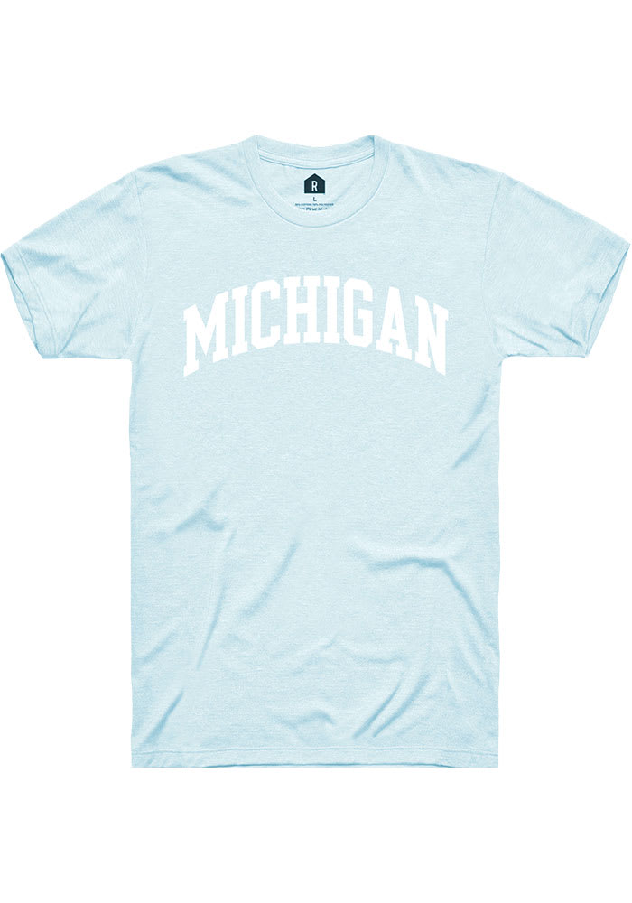 Rally Michigan Light Blue Arch Wordmark Short Sleeve T Shirt