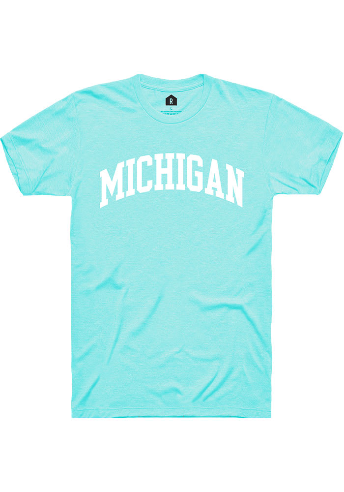 Rally Michigan Teal Arch Wordmark Short Sleeve T Shirt