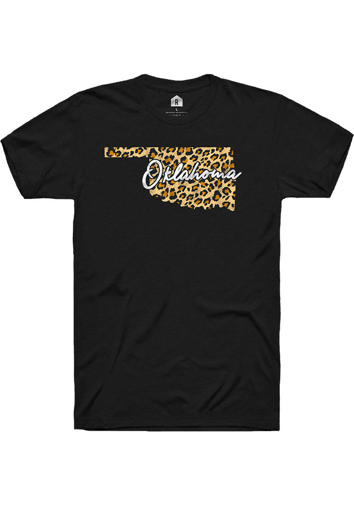 Oklahoma Womens Cheetah State Unisex Black Short Sleeve T-Shirt