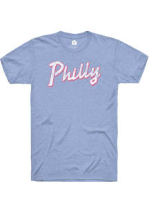 Rally Philadelphia Light Blue Edgy Script Short Sleeve Fashion T Shirt