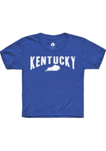Rally Kentucky Youth Blue Wordmark State Shape Short Sleeve T-Shirt