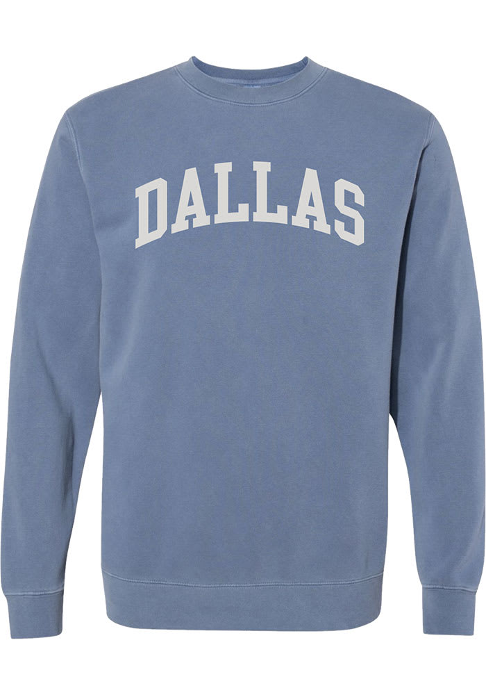 Rally Dallas Ft Worth Mens Blue Arch Wordmark Long Sleeve Crew Sweatshirt