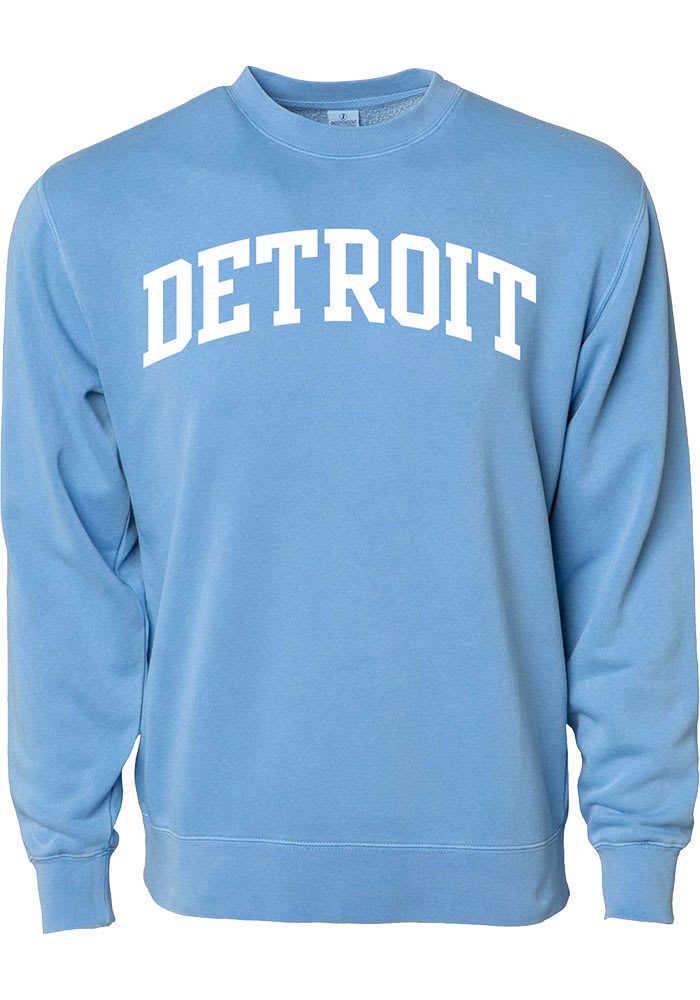 Rally Detroit Mens Light Blue Arch Wordmark Long Sleeve Crew Sweatshirt