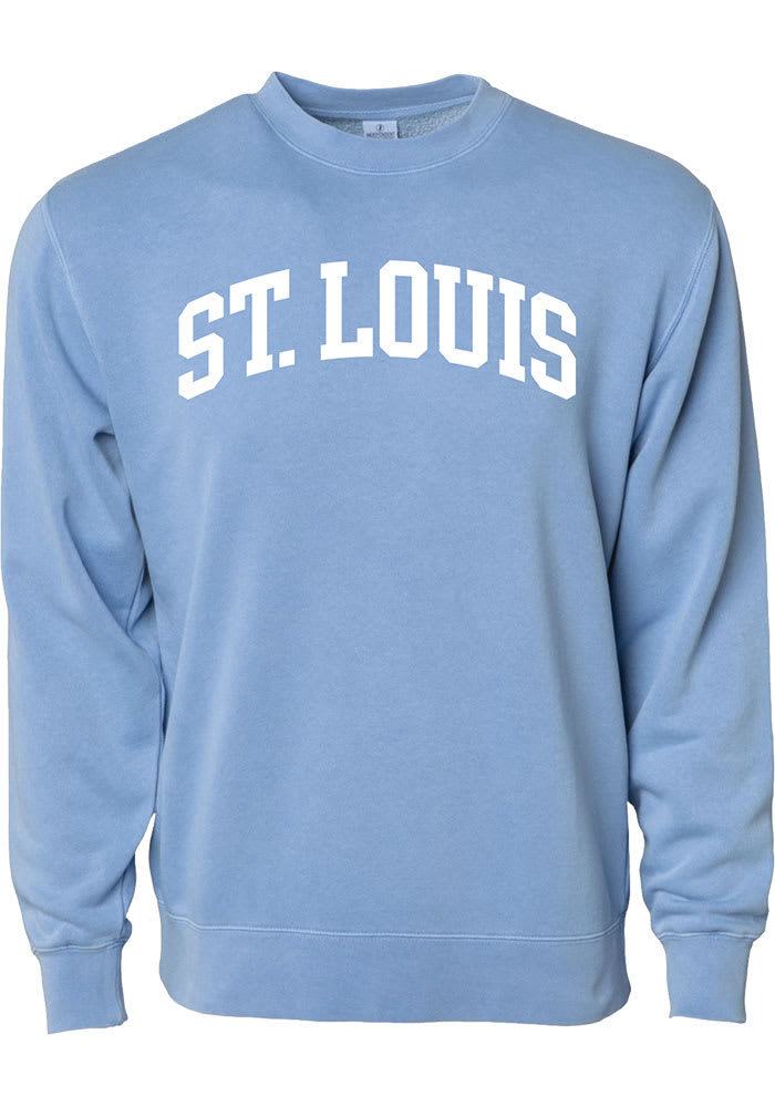 Rally St Louis Mens Light Blue Arch Wordmark Long Sleeve Crew Sweatshirt