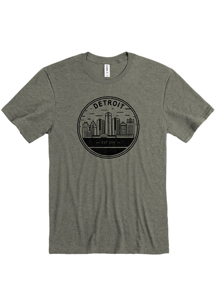 Detroit Olive Handdrawn Circle Skyline Short Sleeve Fashion T Shirt