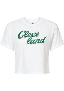 Cleveland W White Double Stacked Wordmark Crop Short Sleeve T-Shirt