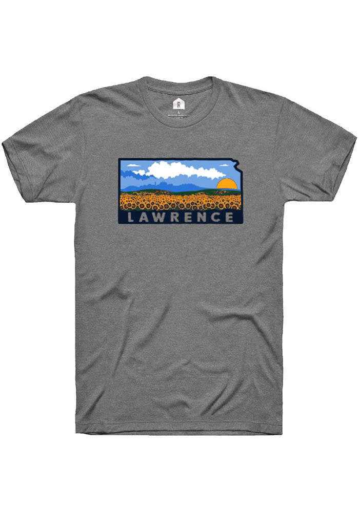 Rally Lawrence Grey Sunflowers State Shape Short Sleeve Fashion T Shirt