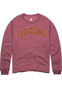 Cleveland Pigment Maroon Arch Wordmark Long Sleeve Crew Sweatshirt