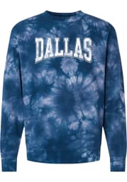 Dallas Navy Tie-Dye Arch Wordmark Long Sleeve Crew Sweatshirt
