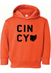 Cincinnati Toddler Orange CINCY State Shape Long Sleeve Hood