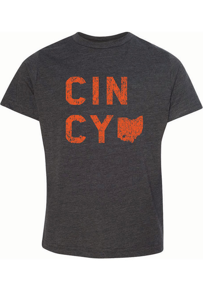 Cincinnati Youth Vintage Smoke CINCY State Shape Short Sleeve T-Shirt