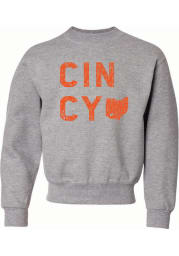 Cincinnati Youth Oxford CINCY State Shape Long Sleeve Crew Sweatshirt