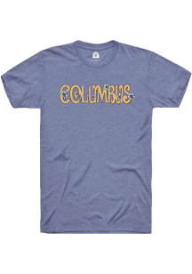 Rally Columbus Womens Blue Floral Wordmark Short Sleeve T-Shirt
