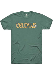 Rally Columbus Womens Green Floral Wordmark Short Sleeve T-Shirt