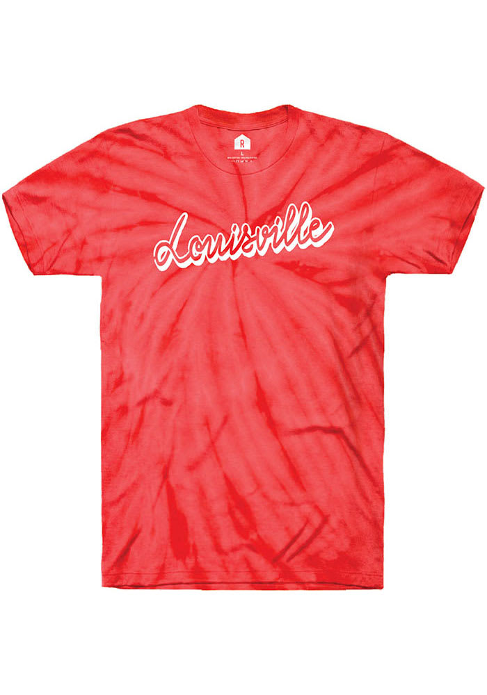 Rally Louisville Red Tie Dye Script Wordmark Short Sleeve T Shirt