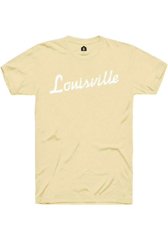 Rally Louisville Yellow RH Script Short Sleeve T Shirt