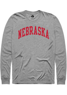 Rally Nebraska Mens Grey Arch Wordmark Long Sleeve Crew Sweatshirt