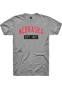 Rally Nebraska Grey Est Arch Short Sleeve Fashion T Shirt