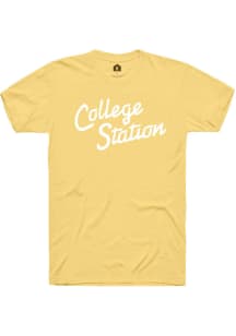 Rally College Station Yellow RH Script Short Sleeve T Shirt