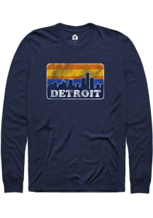 Rally Detroit Navy Blue Block Skyline Long Sleeve Fashion T Shirt