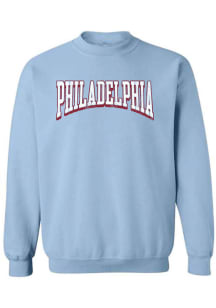 Rally Philadelphia Mens Light Blue Arch Wordmark Long Sleeve Crew Sweatshirt