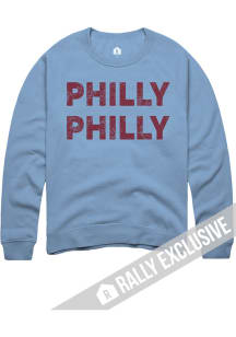 Rally Philadelphia Mens Light Blue Stacked Script Long Sleeve Crew Sweatshirt