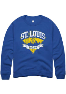 Rally St Louis Mens Blue Retro Logo Long Sleeve Crew Sweatshirt