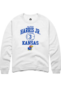 Dajuan Harris Jr  Rally Kansas Jayhawks Mens White NIL Sport Icon Long Sleeve Crew Sweatshirt