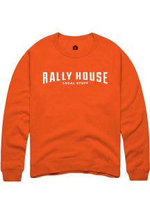Rally House Mens Orange Employee Tees Long Sleeve Crew Sweatshirt