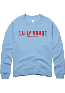 Rally House Mens Light Blue Employee Tees Long Sleeve Crew Sweatshirt