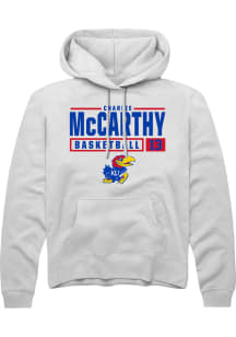 Charlie McCarthy  Rally Kansas Jayhawks Mens White NIL Stacked Box Long Sleeve Hoodie