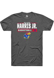Dajuan Harris Jr  Kansas Jayhawks Dark Grey Rally NIL Stacked Box Short Sleeve T Shirt