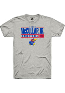 Kevin McCullar Jr  Kansas Jayhawks Grey Rally NIL Stacked Box Short Sleeve T Shirt