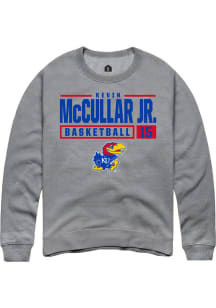 Kevin McCullar Jr  Rally Kansas Jayhawks Mens Grey NIL Stacked Box Long Sleeve Crew Sweatshirt