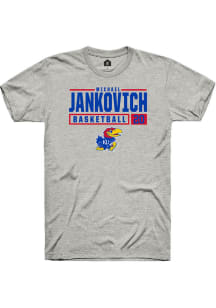 Michael Jankovich  Kansas Jayhawks Ash Rally NIL Stacked Box Short Sleeve T Shirt