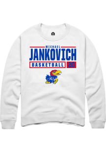 Michael Jankovich  Rally Kansas Jayhawks Mens White NIL Stacked Box Long Sleeve Crew Sweatshirt