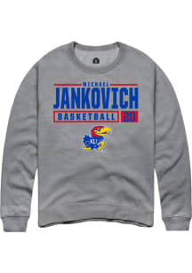 Michael Jankovich  Rally Kansas Jayhawks Mens Grey NIL Stacked Box Long Sleeve Crew Sweatshirt